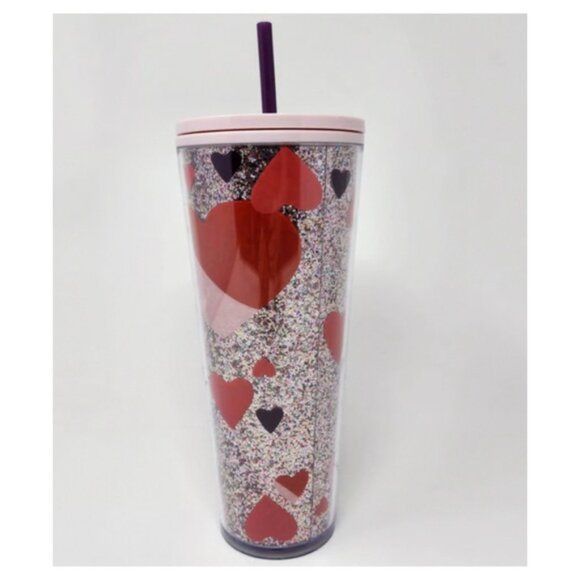 NEW Starbucks Valentine Glitter Hearts Pink Purple Acrylic Tumbler 24 oz - Picture 3 of 5